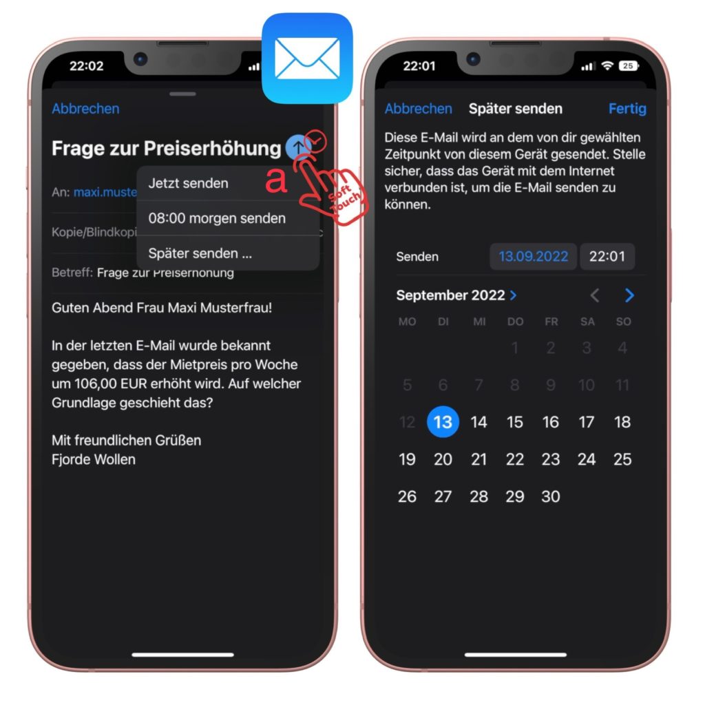 Die Apple Mail-App besitzt jetzt eine „Später senden“ Funktion sowie das anzeigen von Logos