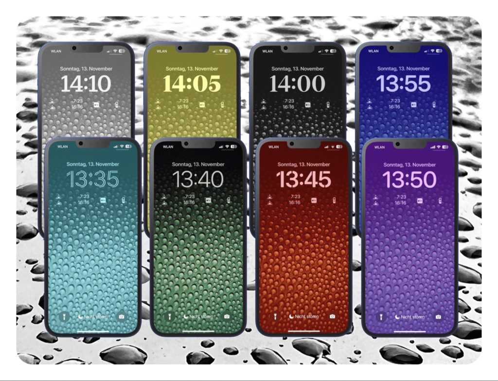 Titelbild: 8 Wassertropfen Wallpaper für eure Smartphones in den Farben der aktuellen iPhone Farben. 