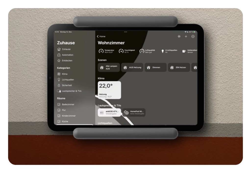 Eine Wandhalterung für Tablets wie dem iPad als Steuerzentrale für die Heimautomatisierung