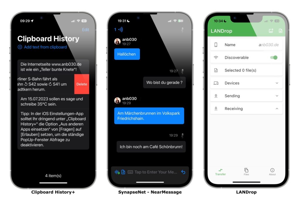 Screenshots der vorgestellten Apps