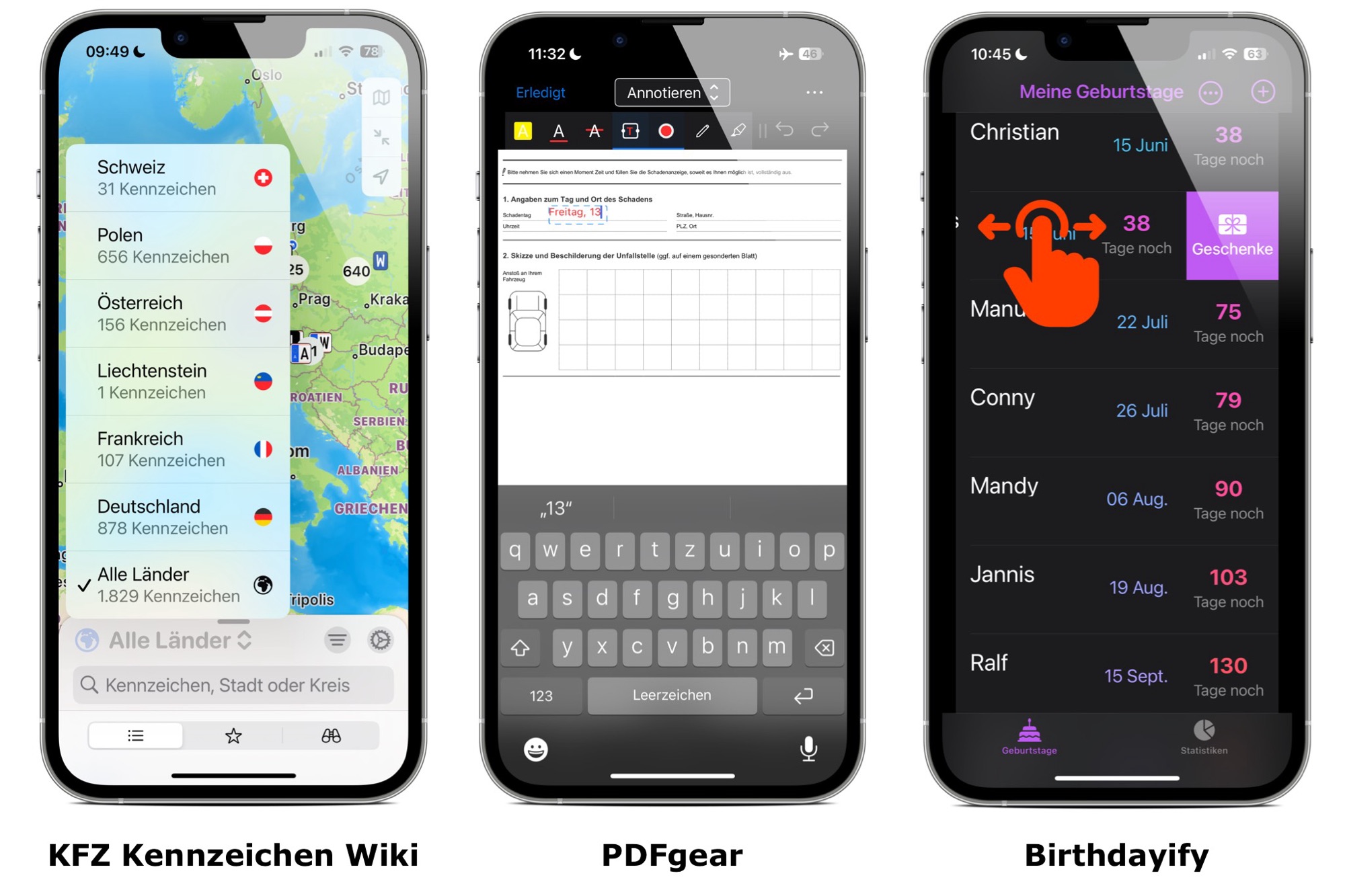 Screenshots der drei Apps