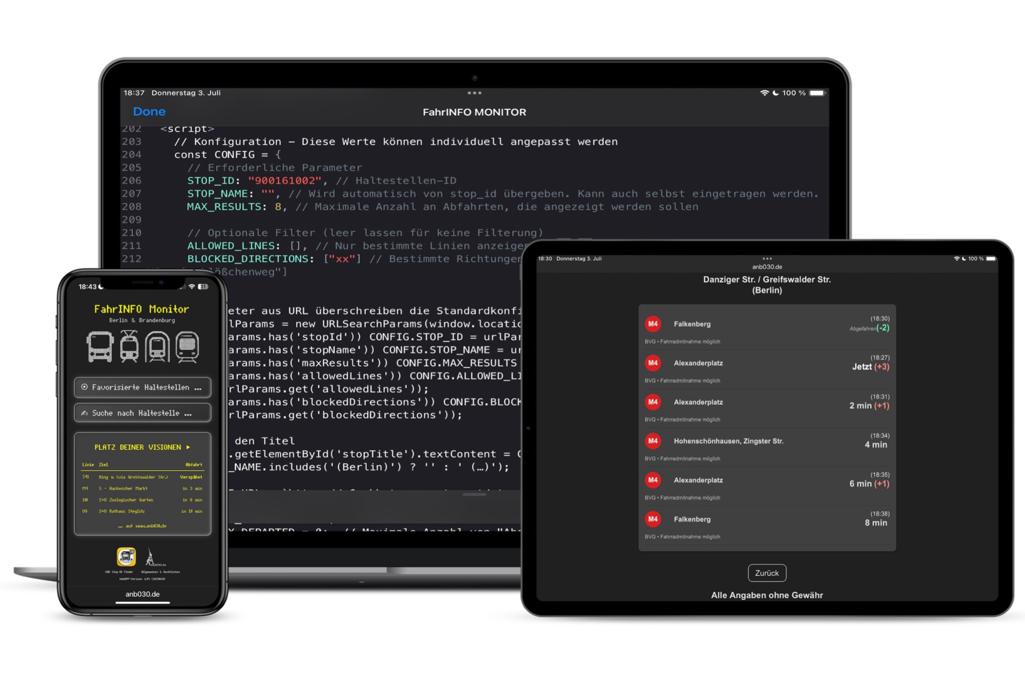 Die FahrINFO WebApp auf iPad, iPhone und Mac.