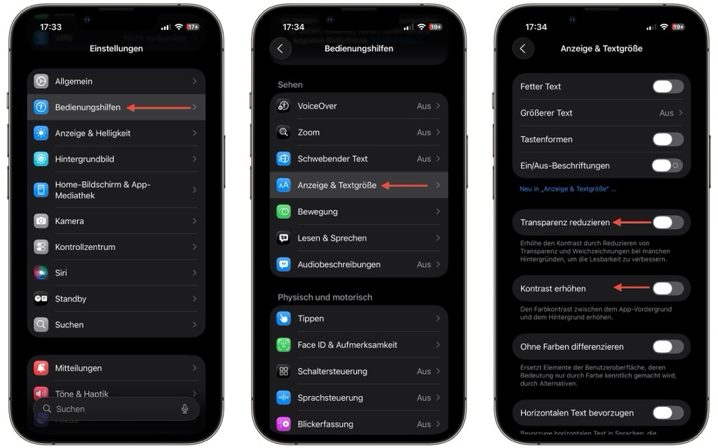 Screenshot: So reduziert Ihr den Liquid Glass Effekt bei Lese Probleme 