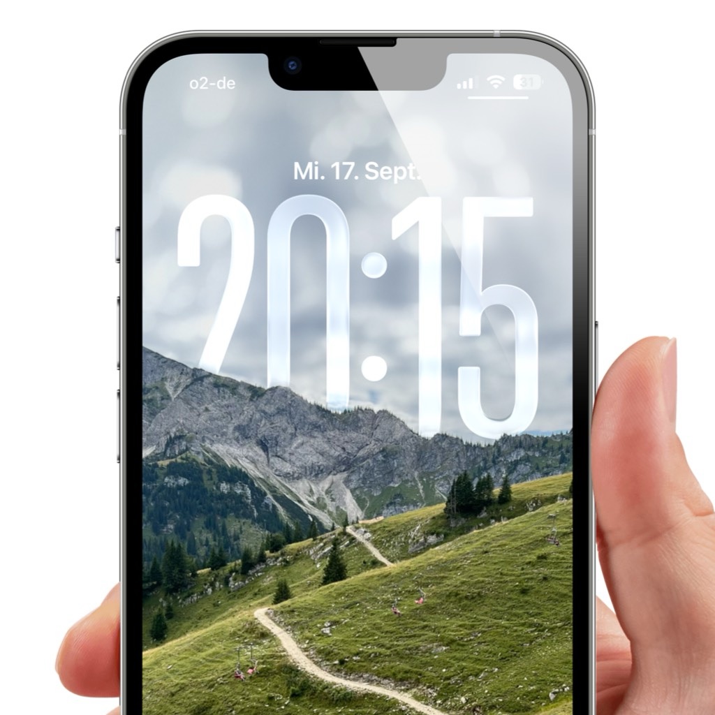 Screenshot: Der neue iOS 26 Sperrbildschirm mit größerer Uhrzeit und dem Räumlichen Szenen mit 3D-Effekt