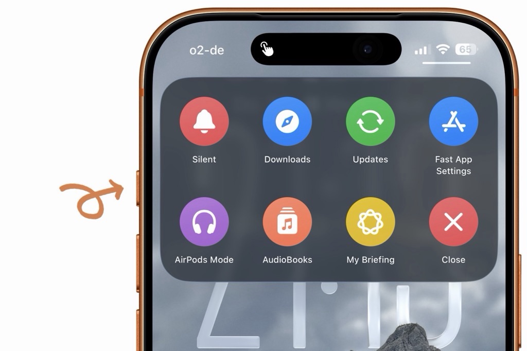 Screenshot: Ein längerer Tastendruck auf die Aktionstaste genügt, um das gewünschte Kurzbefehle-PopUp-Fenster aufzurufen.