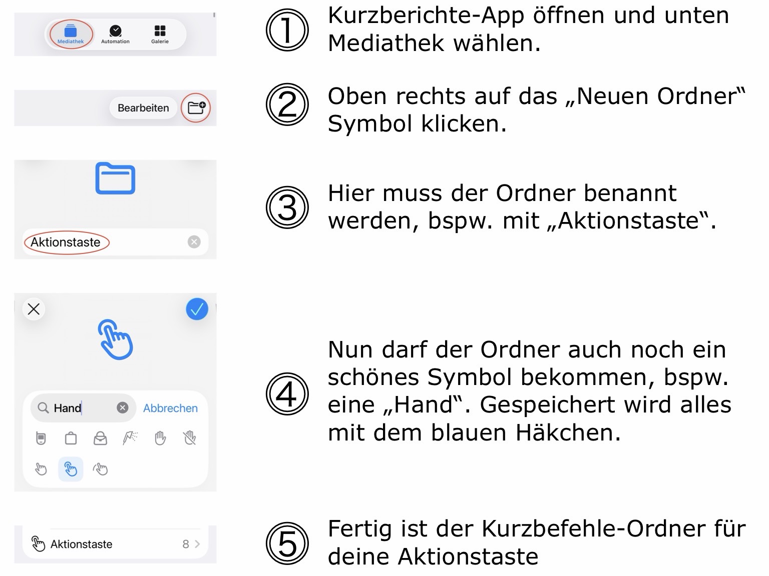 Screenshot: Ordner in der Kurzbefehle-App erstellen.