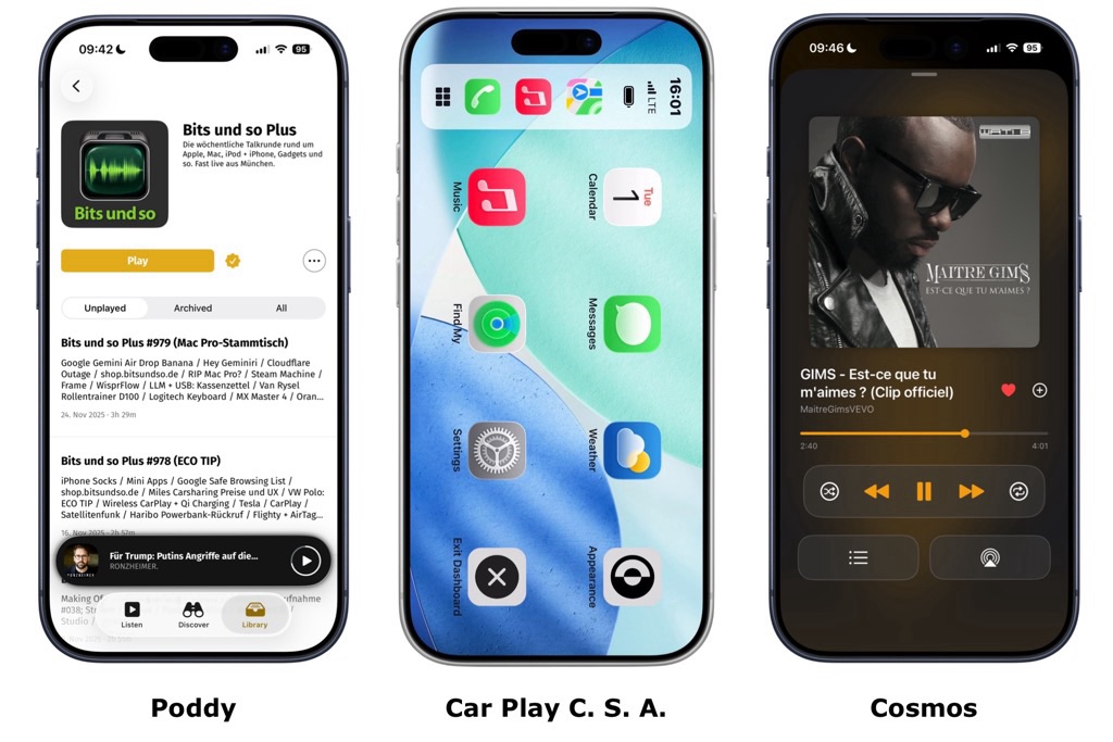 Screenshots der drei Apps
