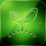 App-Icon: Ein Quadratisches, grünes App-Icon in moderner iOS 26 Glas-Optik. Ein stilisierter, transparenter Keimling über einem Bogen aus Wassertropfen, der ein gesundes und freundliches Klima symbolisiert.
