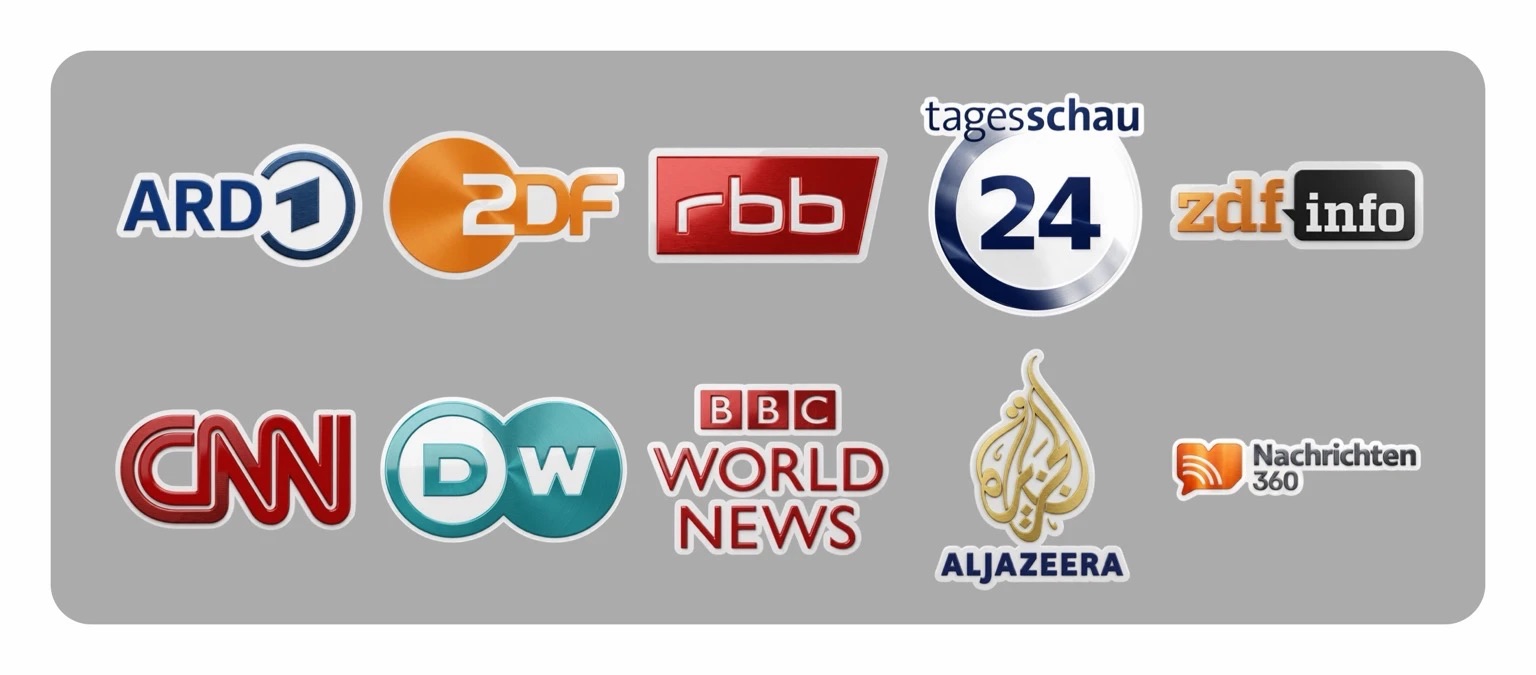 Die TV-Logos neu gezeichnet im Glasmorphismus-Comic-Stil. 