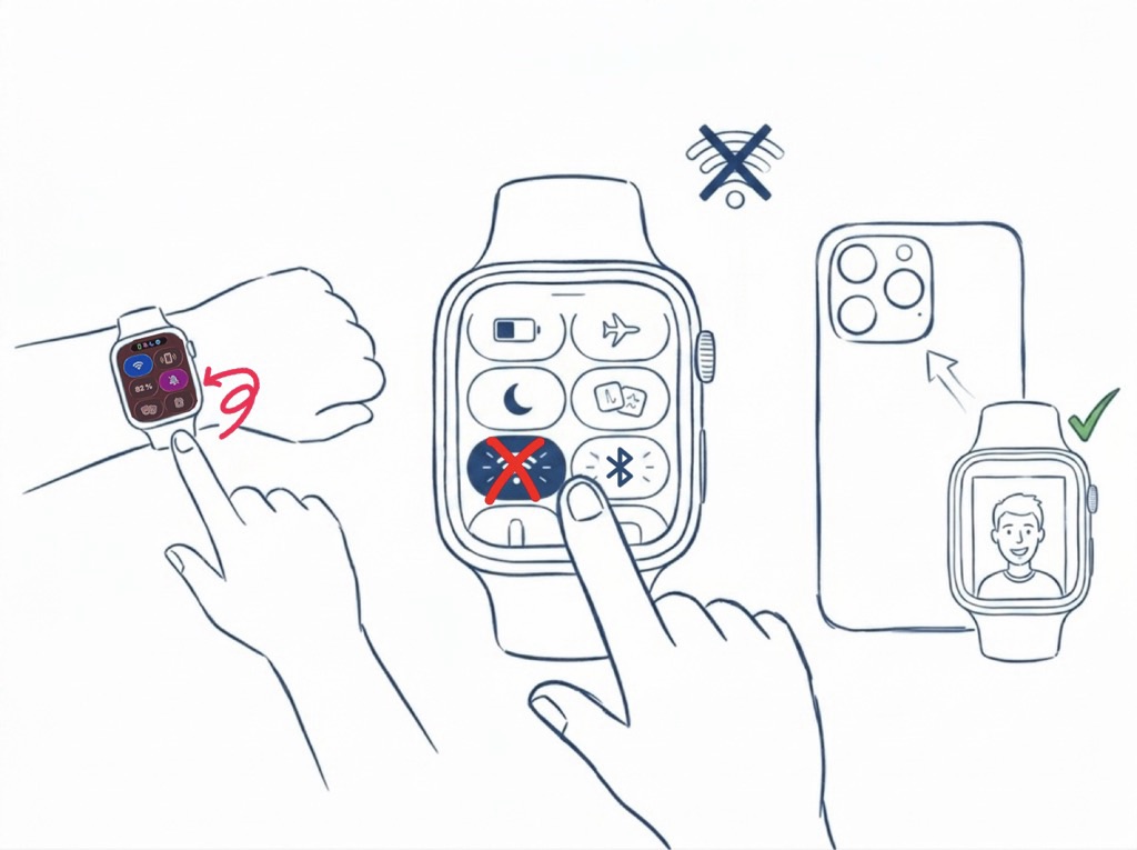 Tipp 2: WLAN auf der Watch ausschalten (nicht am iPhone) als bebilderte Darstellung.